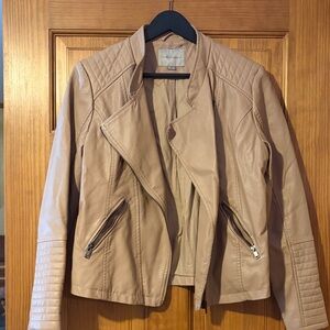 Stylish Beige  faux Leather  moto Jacket for Women